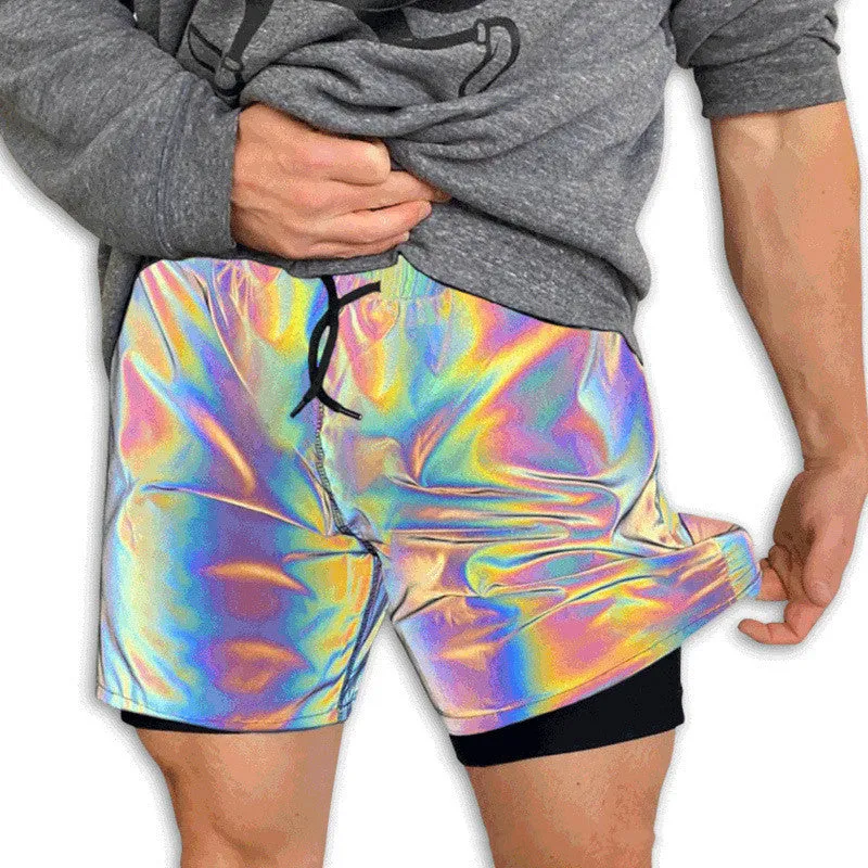 Solid Reflective Men Short Casual Work Night Club Running Mens Short Pants