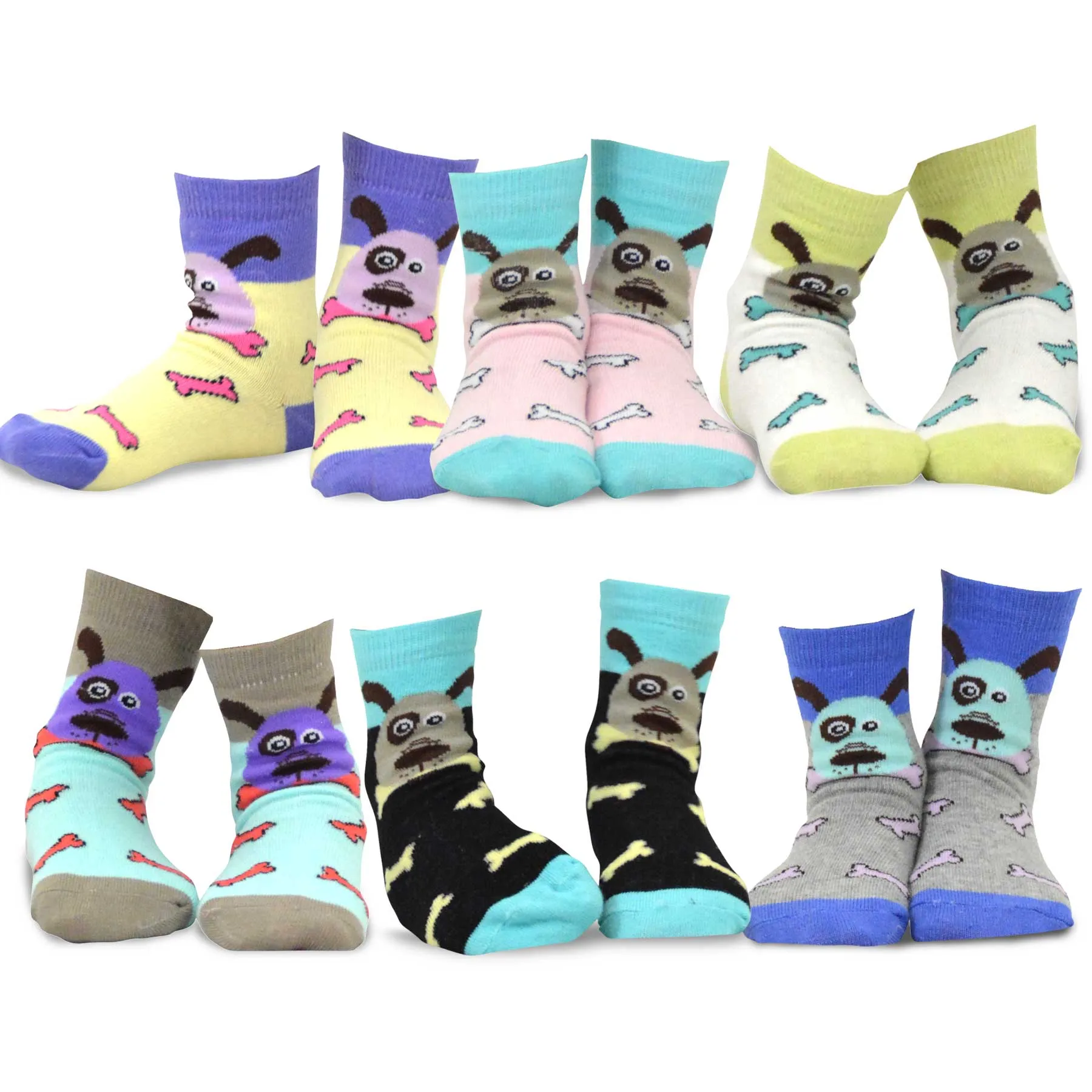 TeeHee Socks Kid's Casual Cotton Short Crew Cat/Dog/Pig 18-Pack Gift Box (70953)