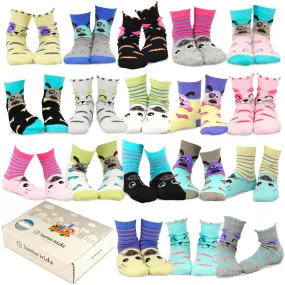 TeeHee Socks Kid's Casual Cotton Short Crew Cat/Dog/Pig 18-Pack Gift Box (70953)