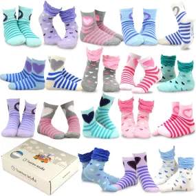 TeeHee Socks Kid's Casual Cotton Short Crew Heart/Stripe/Ruffle 18-Pack Gift Box (70952)