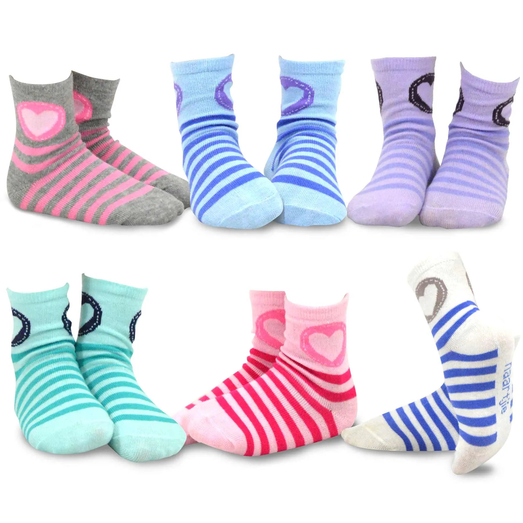 TeeHee Socks Kid's Casual Cotton Short Crew Heart/Stripe/Ruffle 18-Pack Gift Box (70952)