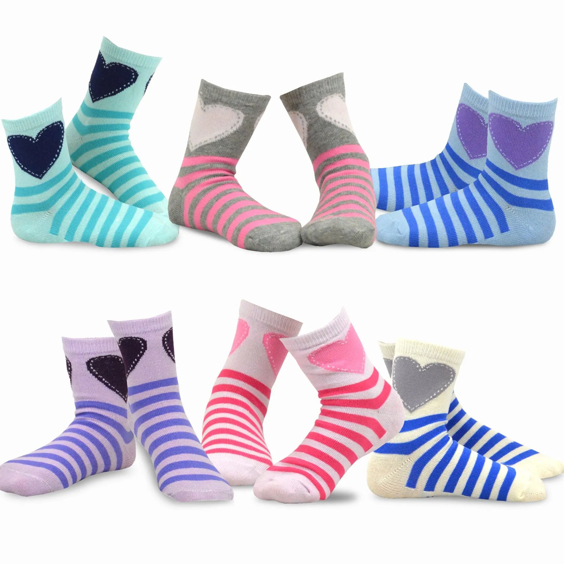 TeeHee Socks Kid's Casual Cotton Short Crew Heart/Stripe/Ruffle 18-Pack Gift Box (70952)