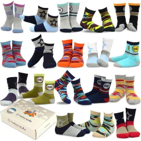 TeeHee Socks Kid's Casual Cotton Short Crew Stars and Camo 18-Pack Gift Box (70949)