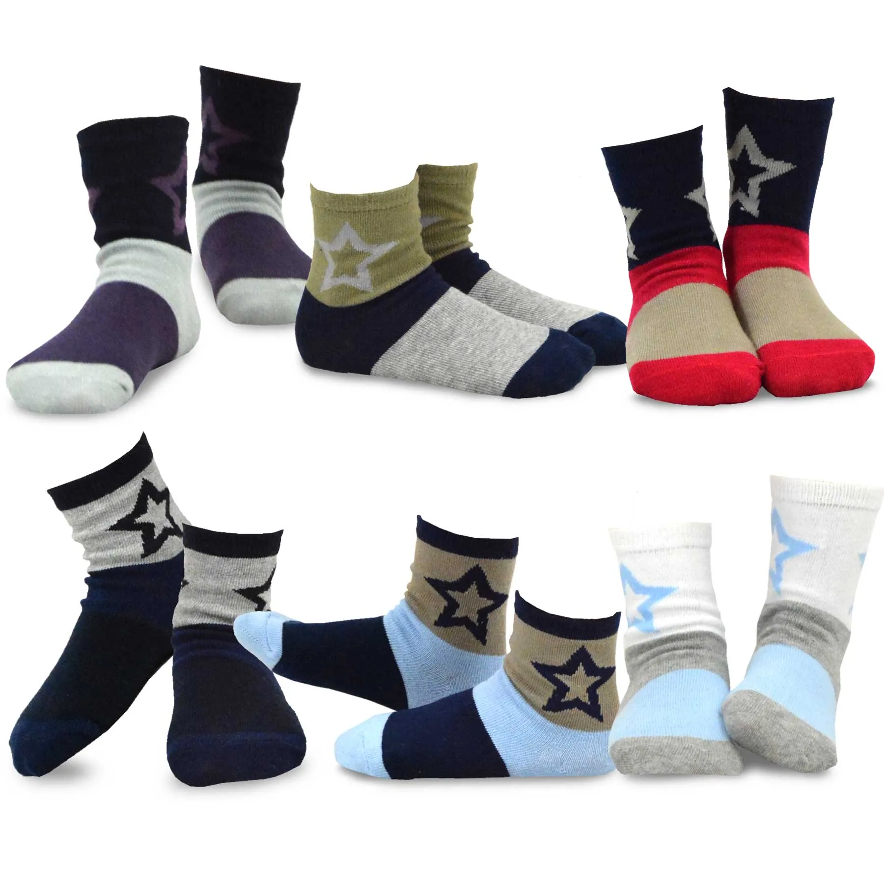 TeeHee Socks Kid's Casual Cotton Short Crew Stars and Camo 18-Pack Gift Box (70949)