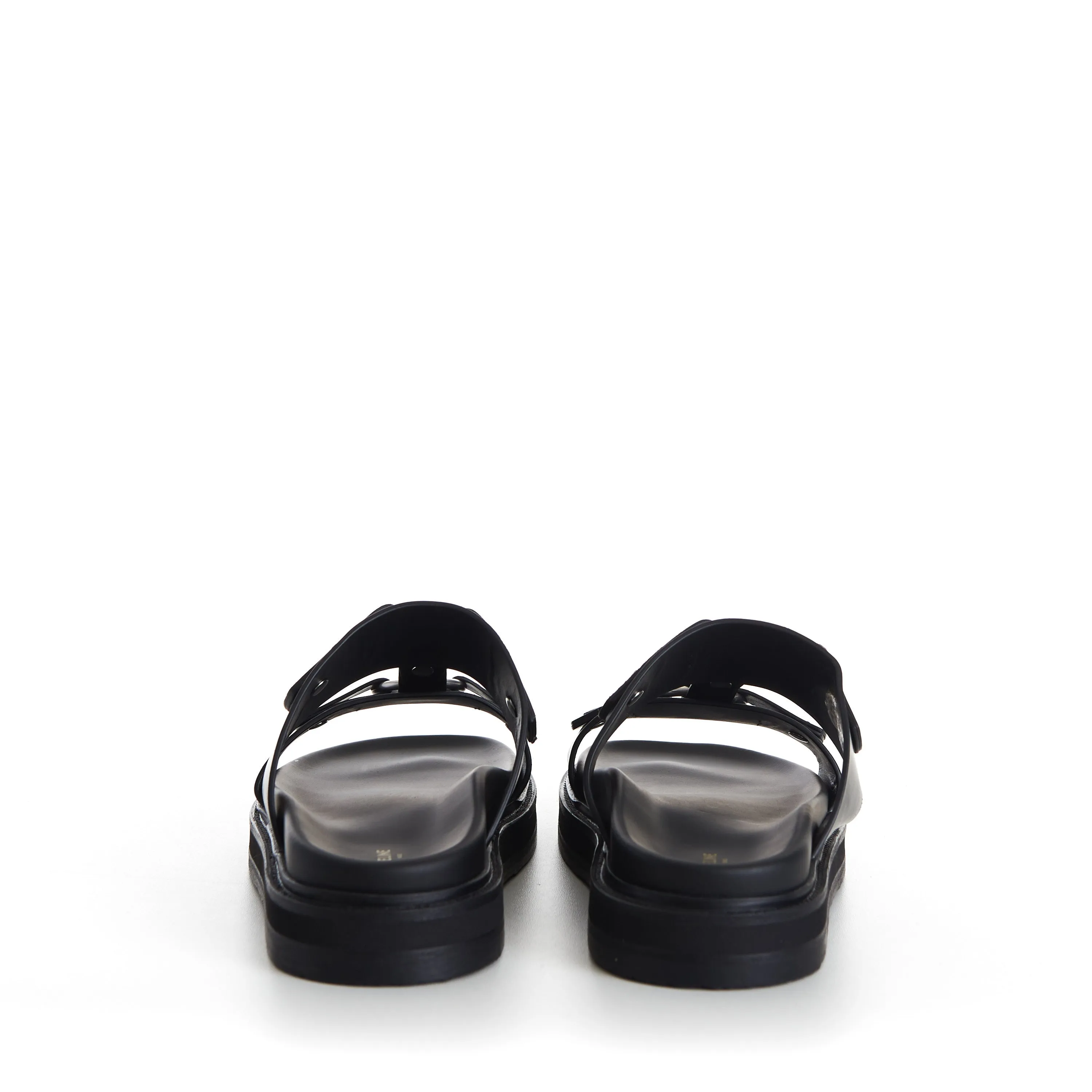 TIPPI Slide Sandals - Black Leather, Metal Ring/Studs