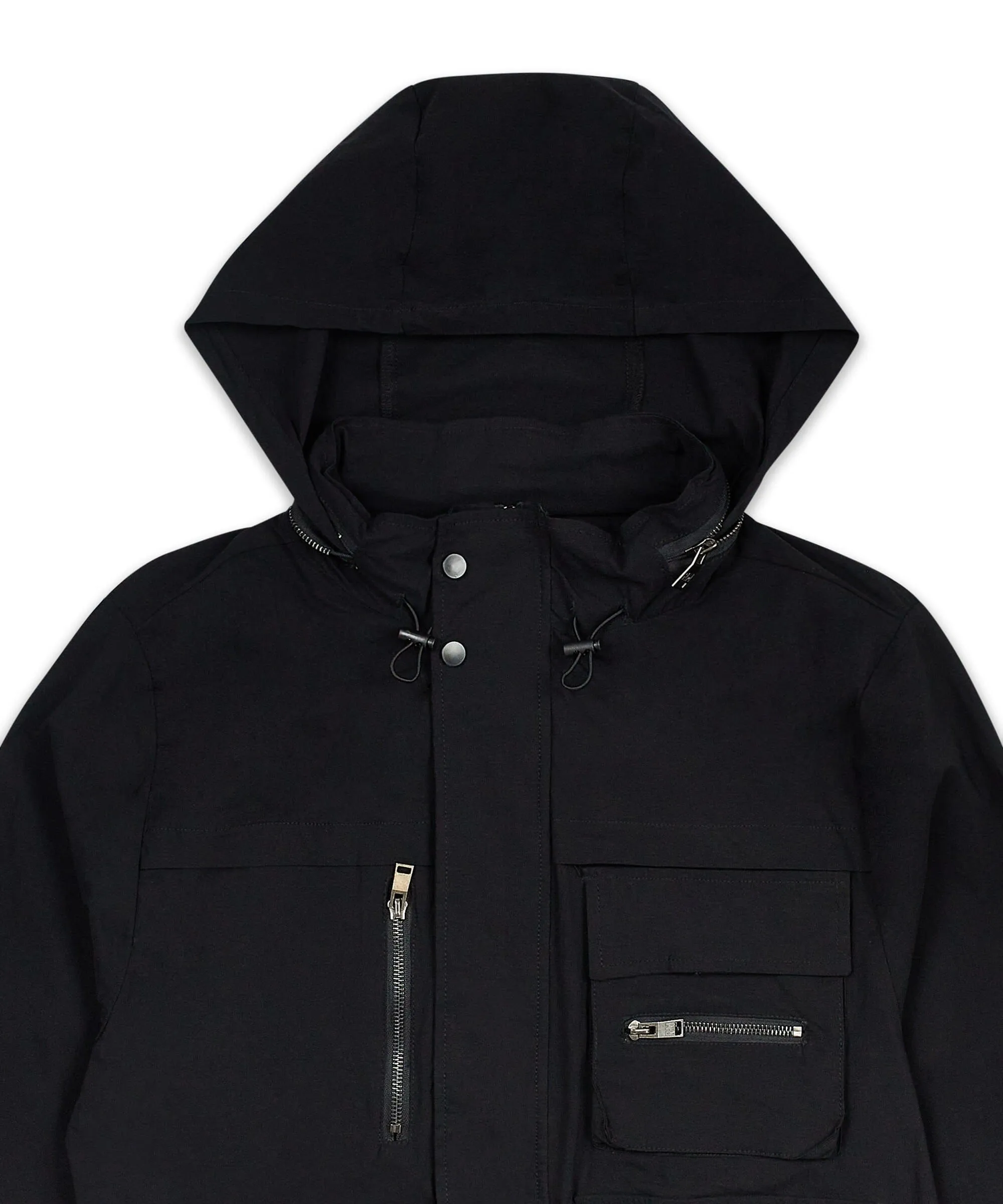 Utility Stretch Nylon Zip Up Jacket - Black