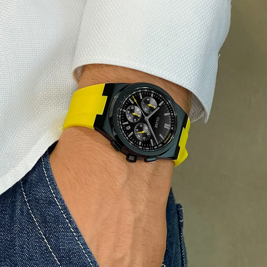 Vigoureux Chrono Watch Silicone Yellow, Black Colour