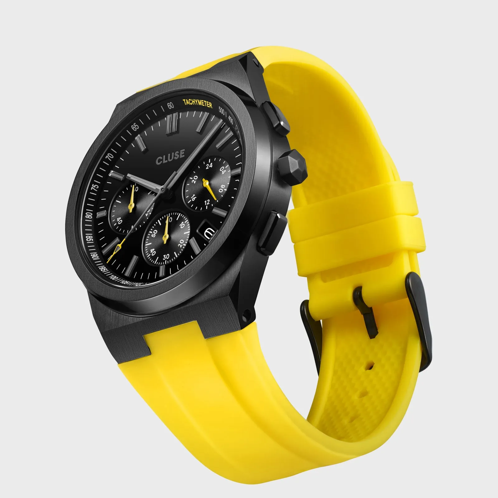 Vigoureux Chrono Watch Silicone Yellow, Black Colour