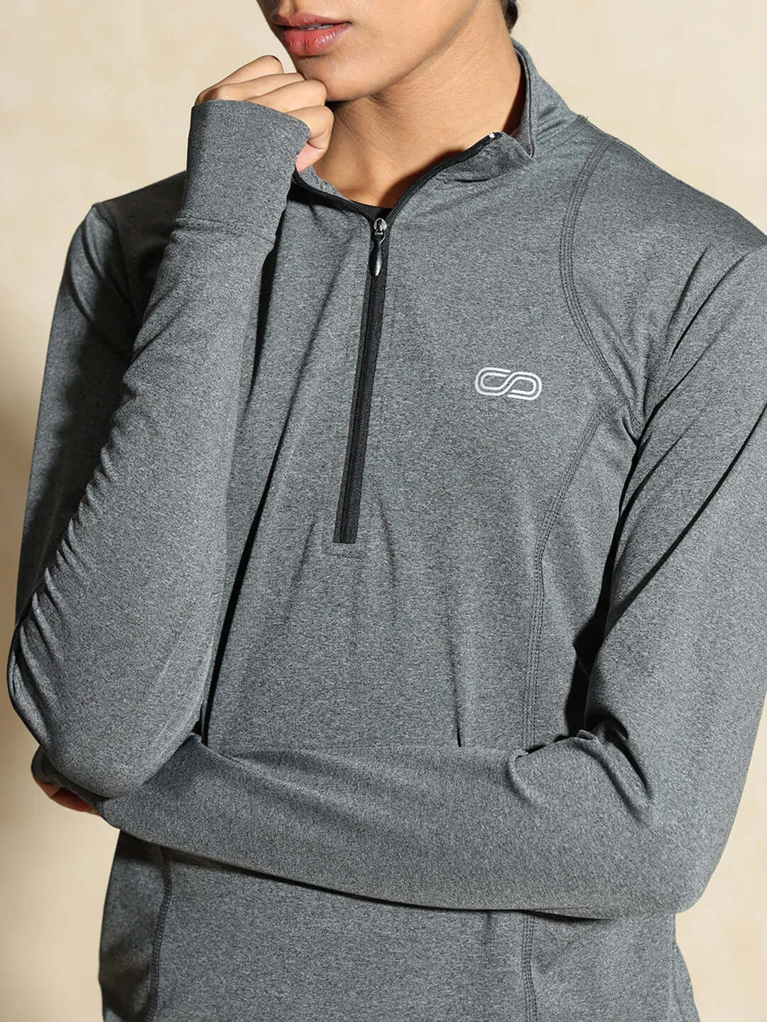 Women's Ath Runner Zip Neck Dark Grey Melange